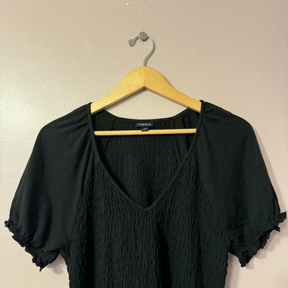 Torrid Cotton Modal Slub Smocked Short Sleeve Babydoll Top Black Women Size 0 - Picture 6 of 10